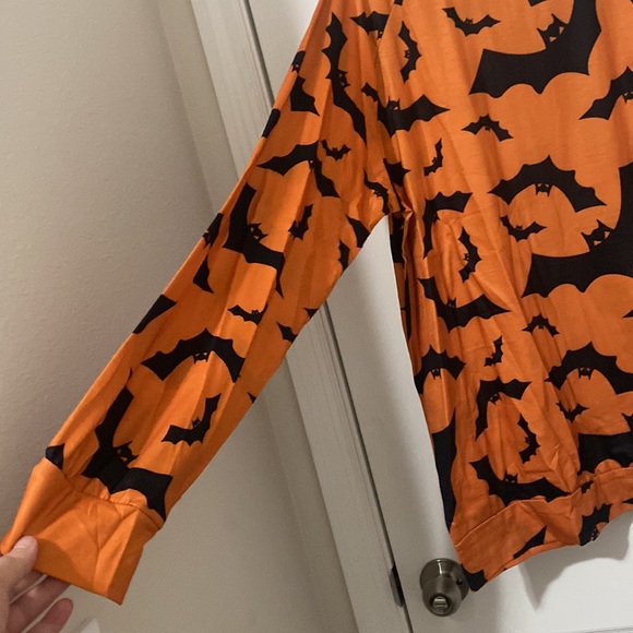 Plus Size Halloween Orange Long Sleeve Shirt with Bats - Picture 7 of 9